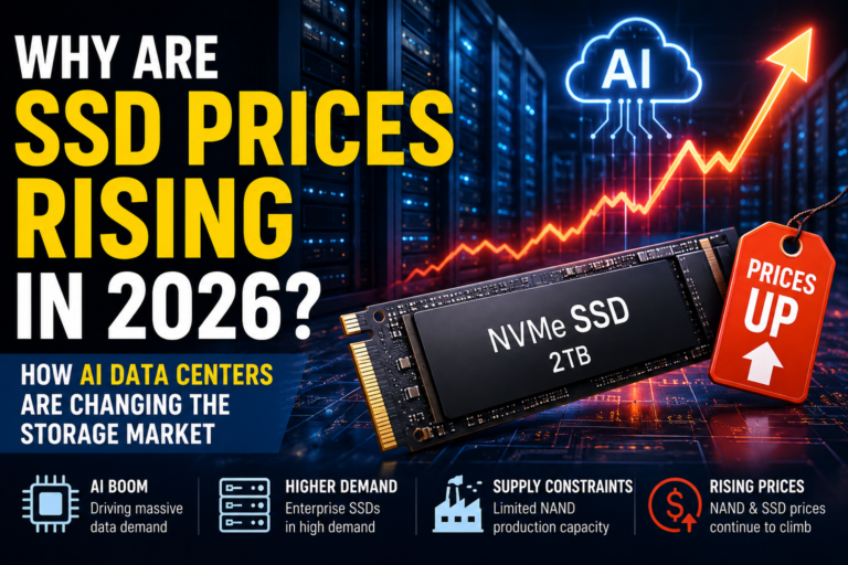 SSD prices in 2026 rising due to AI data center demand and NAND supply constraints